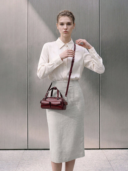 Rachel Multi-Pocket Bowling Bag - Burgundy | CHARLES & KEITH