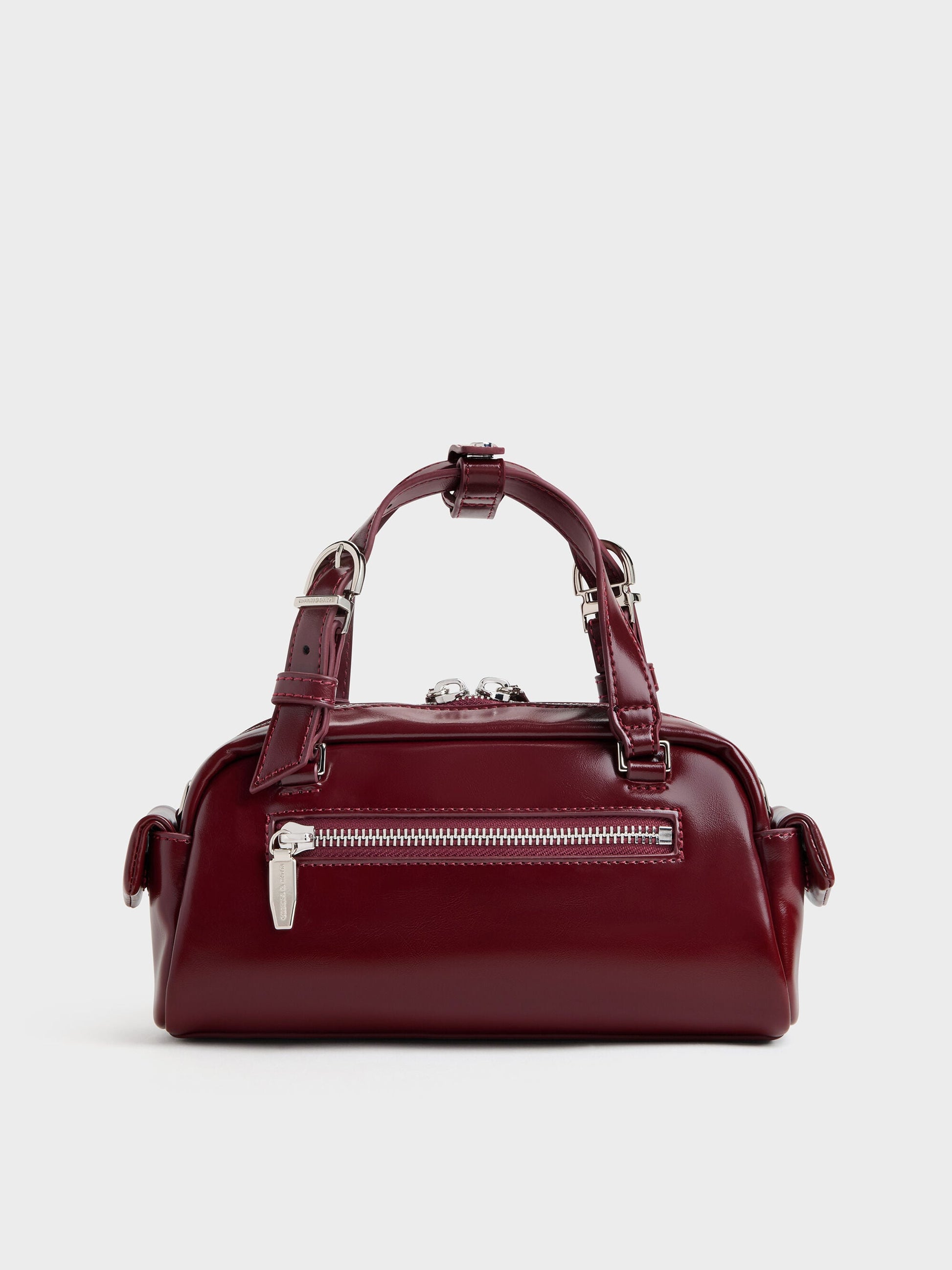 Rachel Multi-Pocket Bowling Bag - Burgundy | CHARLES & KEITH