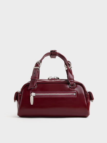 Rachel Multi-Pocket Bowling Bag - Burgundy | CHARLES & KEITH