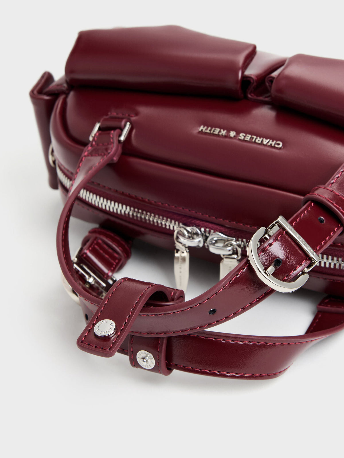 Rachel Multi-Pocket Bowling Bag - Burgundy | CHARLES & KEITH