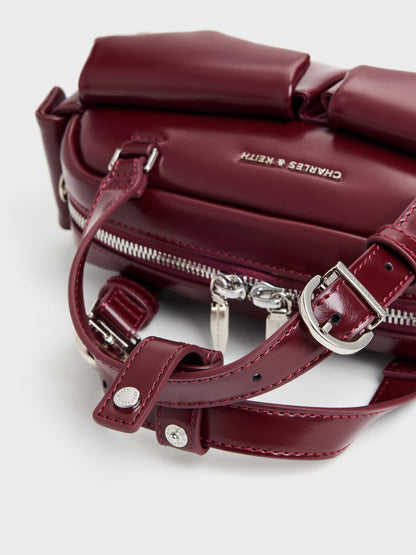 Rachel Multi-Pocket Bowling Bag - Burgundy | CHARLES & KEITH