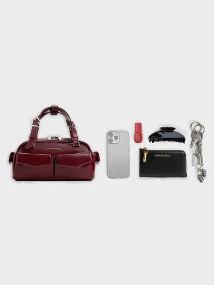 Rachel Multi-Pocket Bowling Bag - Burgundy | CHARLES & KEITH