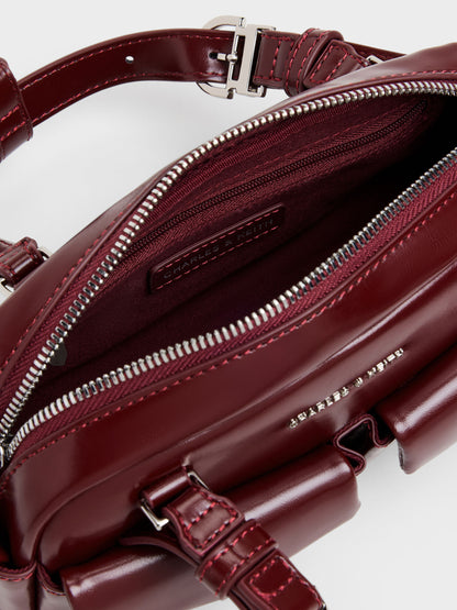 Rachel Multi-Pocket Bowling Bag - Burgundy | CHARLES & KEITH