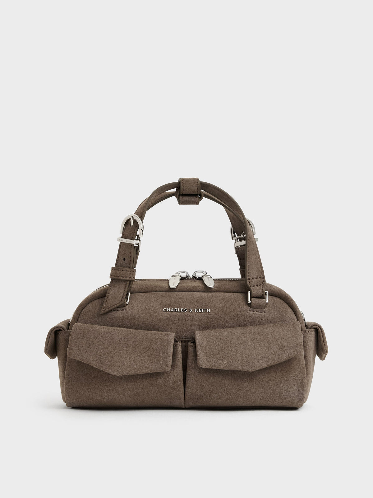 Rachel Multi-Pocket Bowling Bag - Stone Grey | CHARLES & KEITH