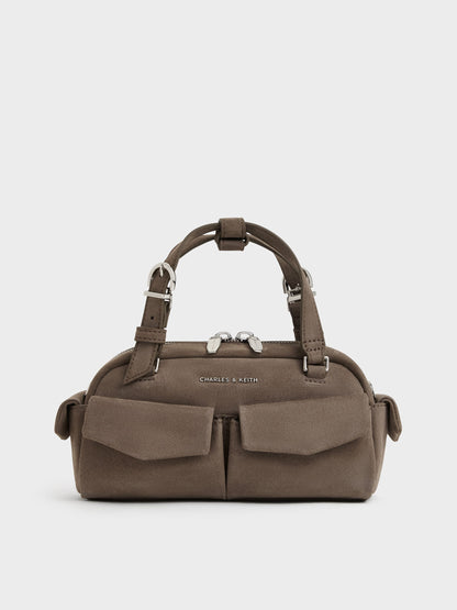 Rachel Multi-Pocket Bowling Bag - Stone Grey | CHARLES & KEITH