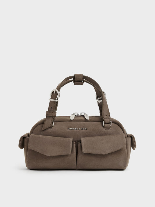 Rachel Multi-Pocket Bowling Bag - Stone Grey | CHARLES & KEITH