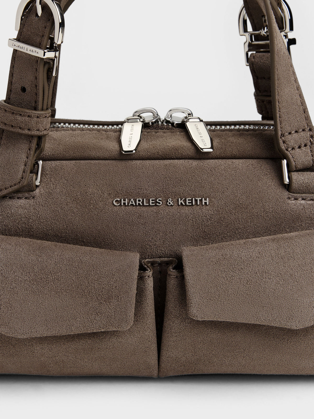 Rachel Multi-Pocket Bowling Bag - Stone Grey | CHARLES & KEITH