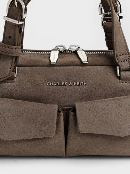 Rachel Multi-Pocket Bowling Bag - Stone Grey | CHARLES & KEITH