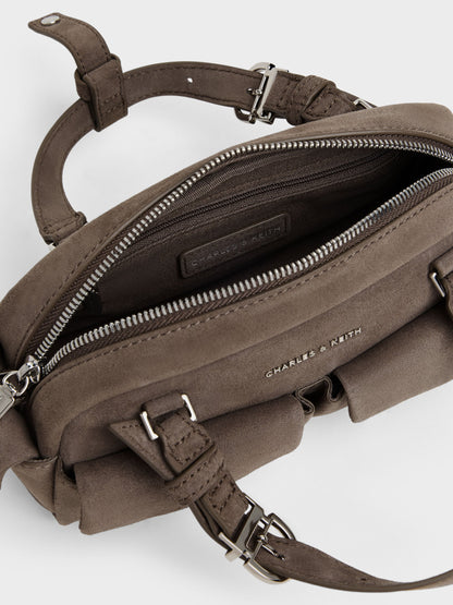 Rachel Multi-Pocket Bowling Bag - Stone Grey | CHARLES & KEITH