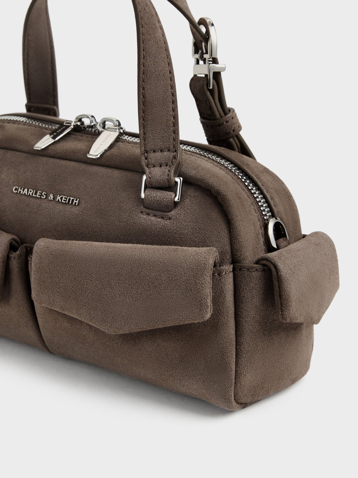 Rachel Multi-Pocket Bowling Bag - Stone Grey | CHARLES & KEITH