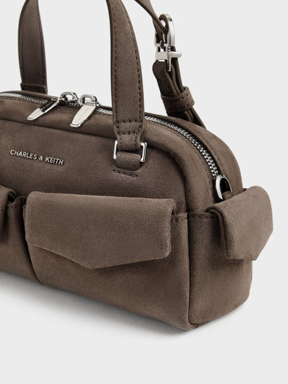 Rachel Multi-Pocket Bowling Bag - Stone Grey | CHARLES & KEITH