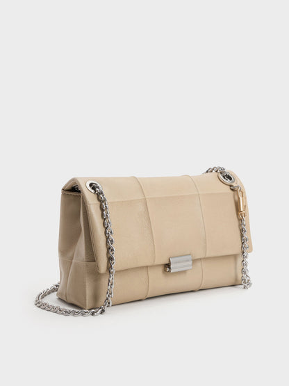 Delfina Quilted Chain-Strap Shoulder Bag - Sand Beige | CHARLES & KEITH