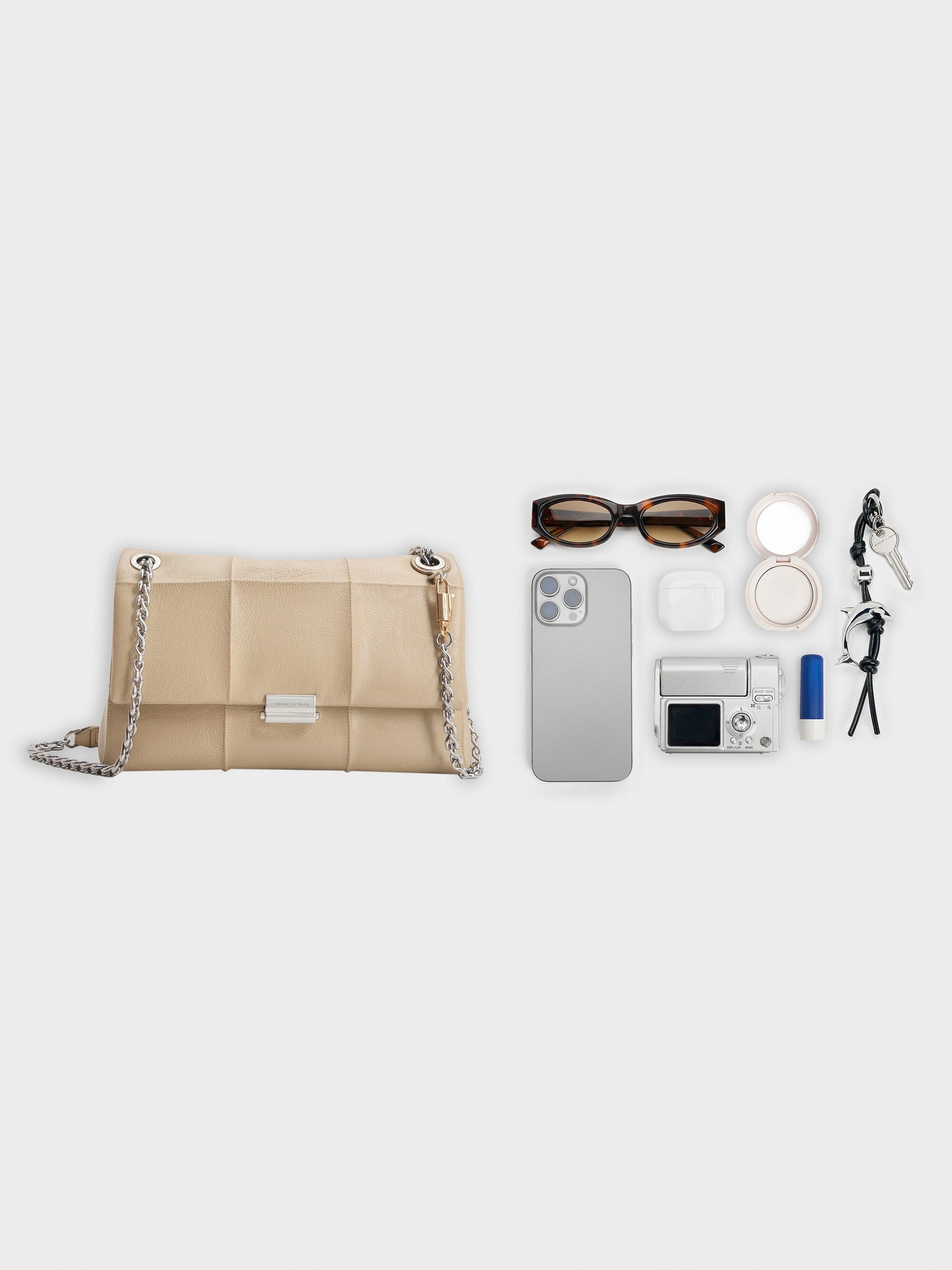 Delfina Quilted Chain-Strap Shoulder Bag - Sand Beige | CHARLES & KEITH