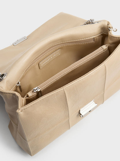 Delfina Quilted Chain-Strap Shoulder Bag - Sand Beige | CHARLES & KEITH