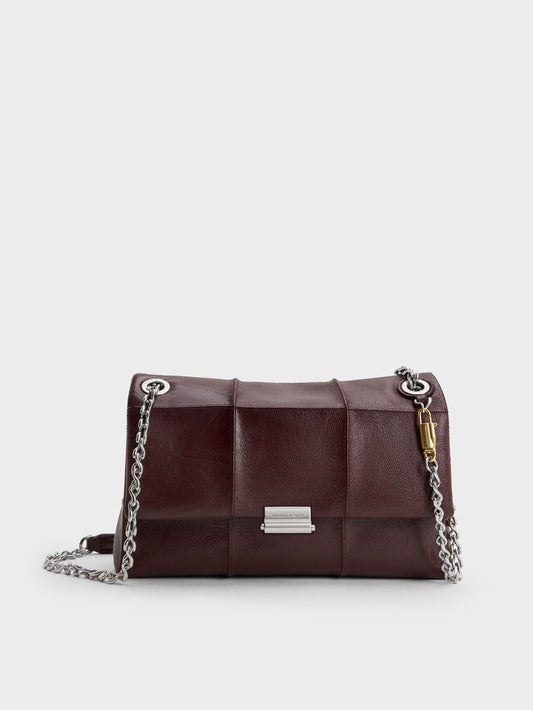 Delfina Quilted Chain-Strap Shoulder Bag - Wineberry Red | CHARLES & KEITH