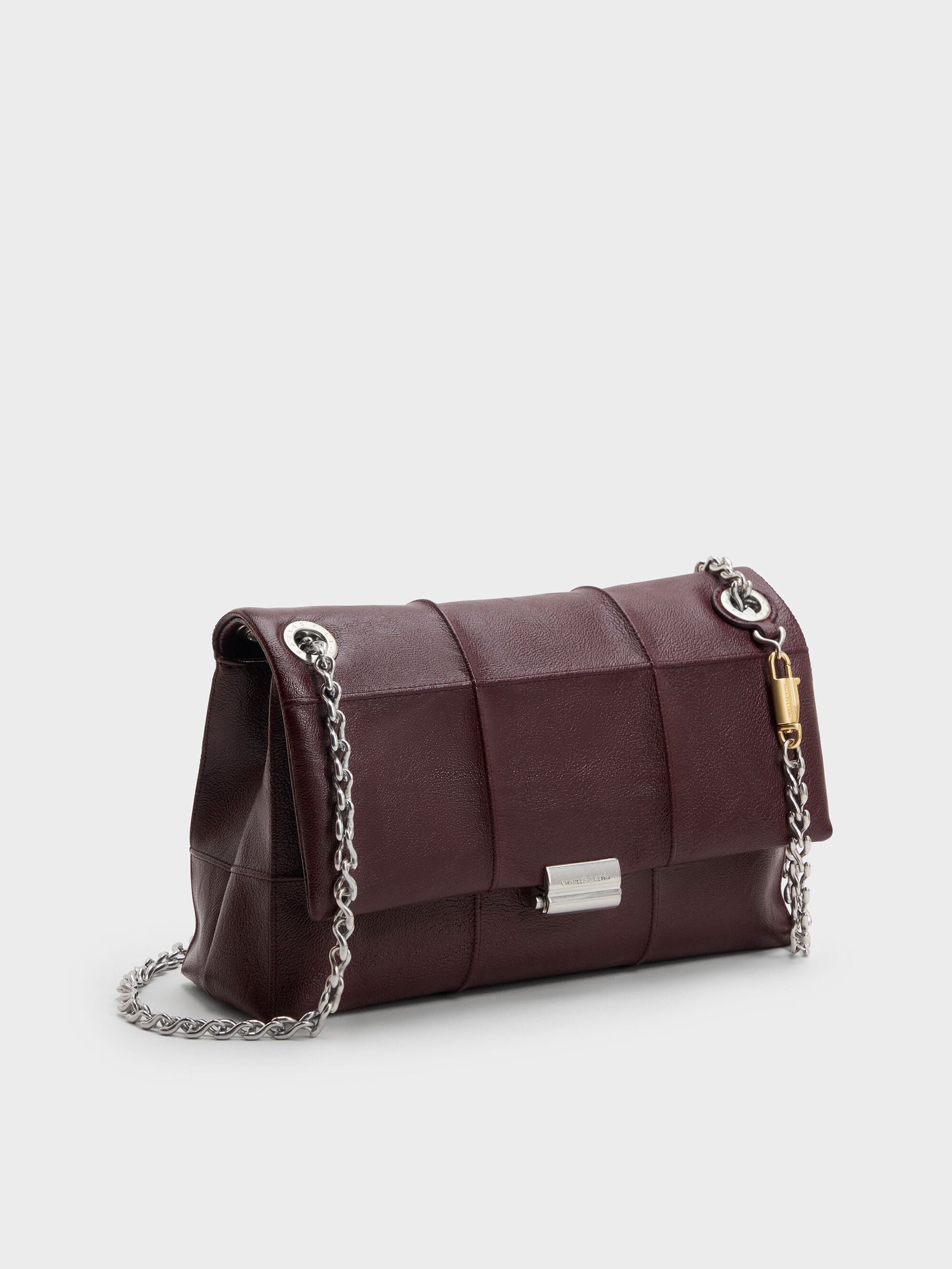 Delfina Quilted Chain-Strap Shoulder Bag - Wineberry Red | CHARLES & KEITH