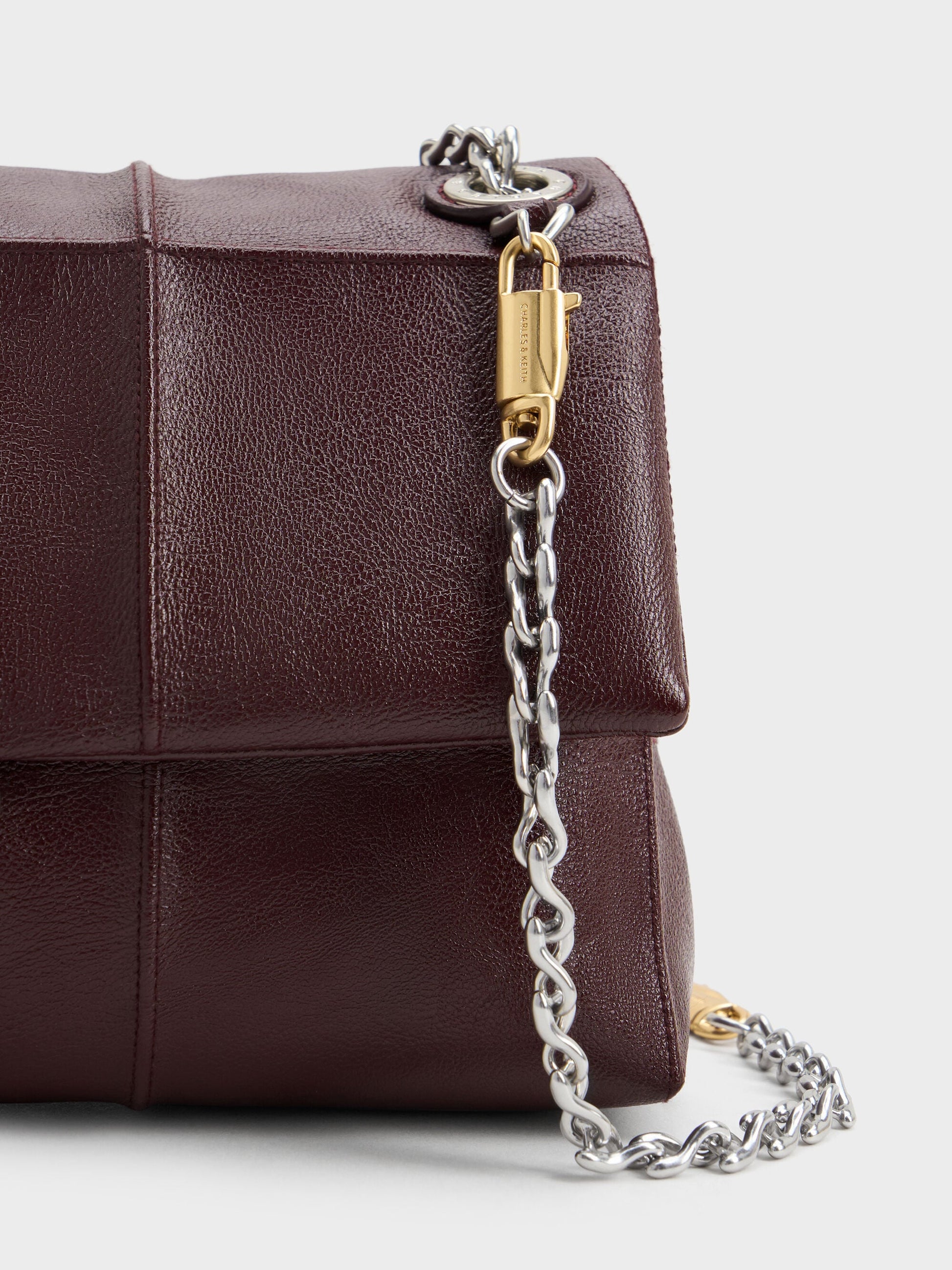Delfina Quilted Chain-Strap Shoulder Bag - Wineberry Red | CHARLES & KEITH