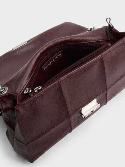 Delfina Quilted Chain-Strap Shoulder Bag - Wineberry Red | CHARLES & KEITH