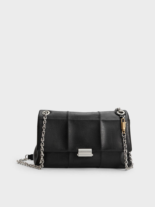 Delfina Quilted Chain-Strap Shoulder Bag - Black | CHARLES & KEITH