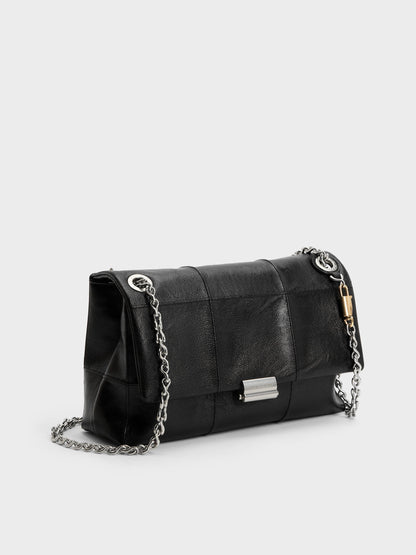 Delfina Quilted Chain-Strap Shoulder Bag - Black | CHARLES & KEITH