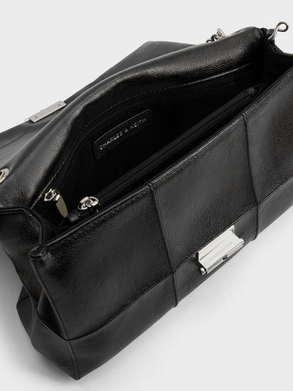 Delfina Quilted Chain-Strap Shoulder Bag - Black | CHARLES & KEITH