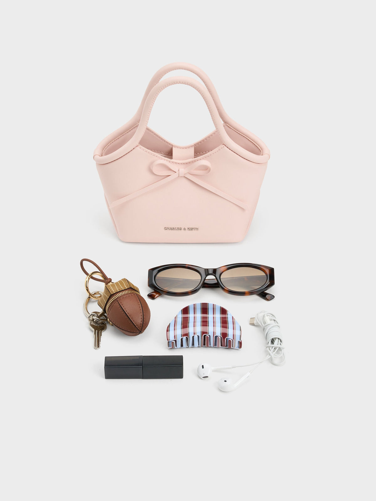 Hazel Bow Tubular Top Handle Bag - Soft Pink | CHARLES & KEITH