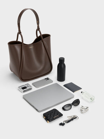 Lyla Tubular Slouchy Tote Bag - Espresso Brown | CHARLES & KEITH