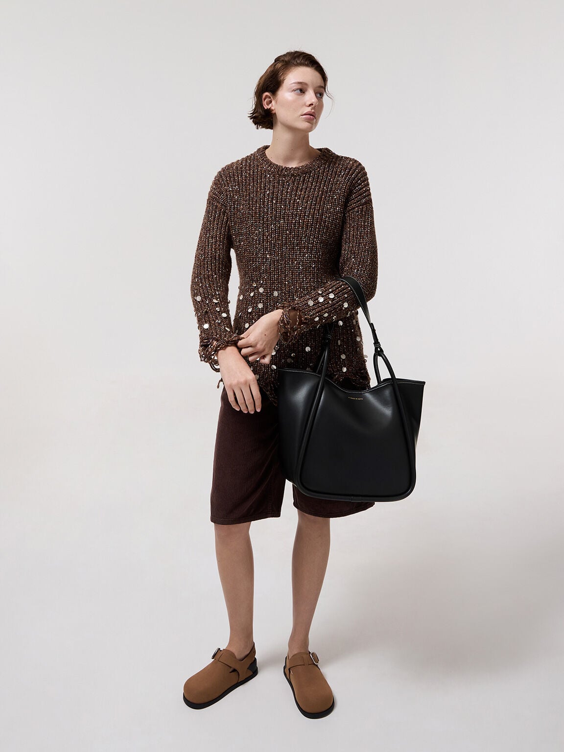 Lyla Tubular Slouchy Tote Bag - Black | CHARLES & KEITH