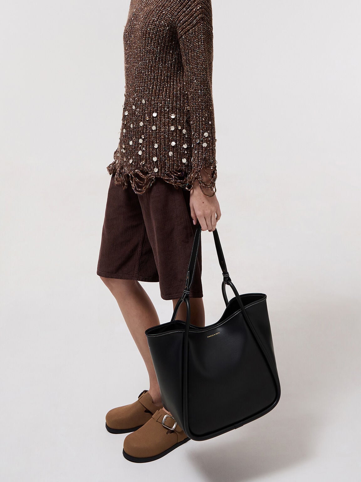 Lyla Tubular Slouchy Tote Bag - Black | CHARLES & KEITH