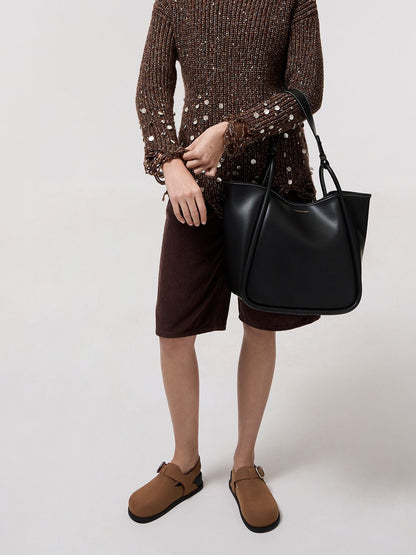 Lyla Tubular Slouchy Tote Bag - Black | CHARLES & KEITH