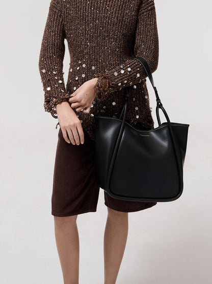 Lyla Tubular Slouchy Tote Bag - Black | CHARLES & KEITH
