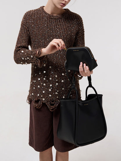 Lyla Tubular Slouchy Tote Bag - Black | CHARLES & KEITH
