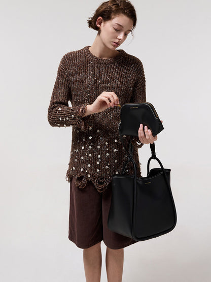 Lyla Tubular Slouchy Tote Bag - Black | CHARLES & KEITH