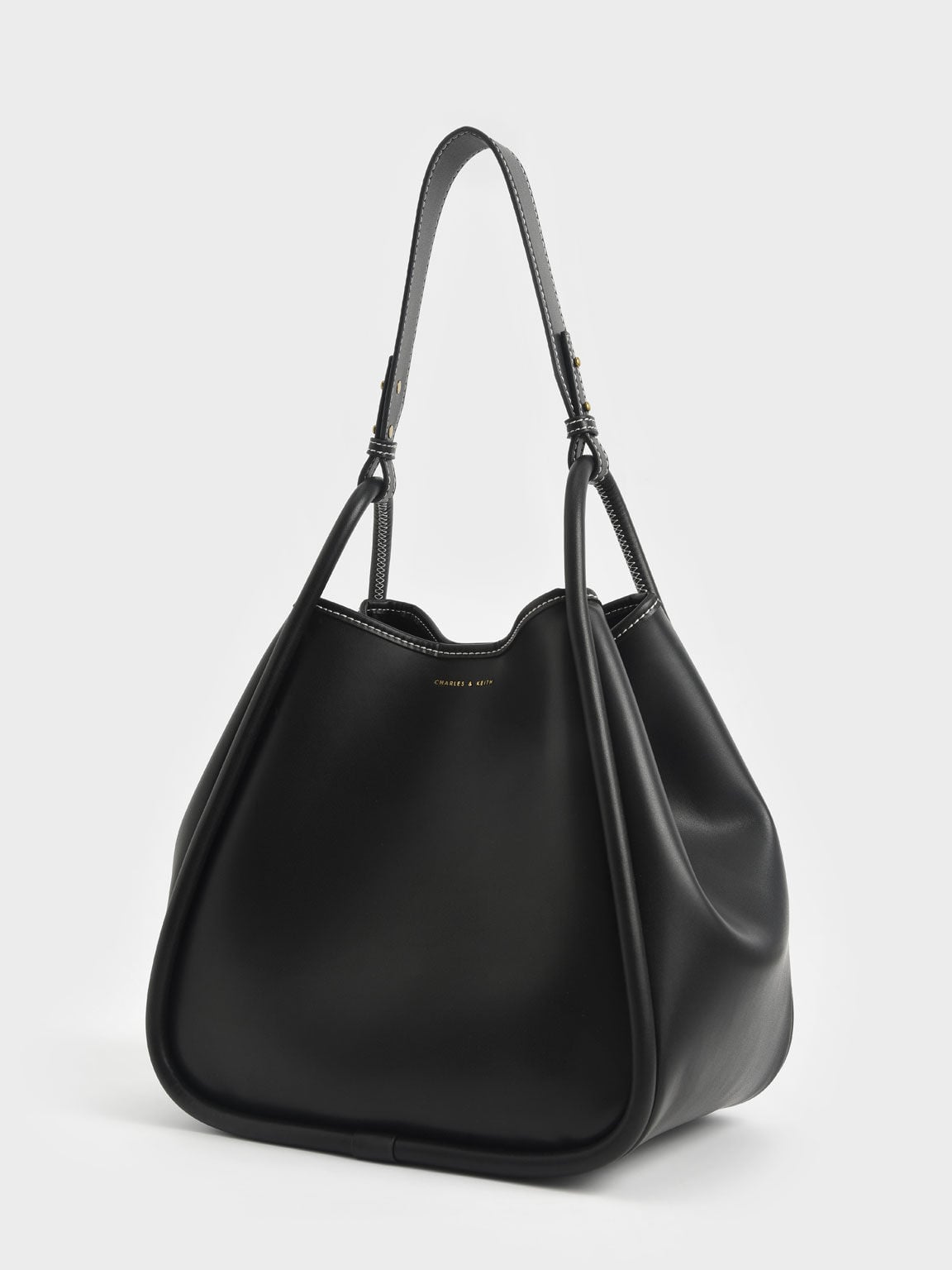 Lyla Tubular Slouchy Tote Bag - Black | CHARLES & KEITH