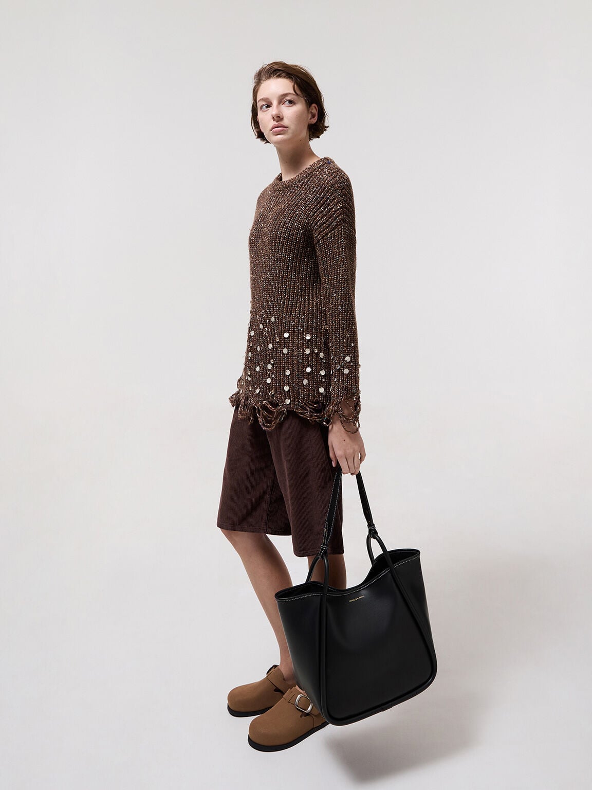 Lyla Tubular Slouchy Tote Bag - Black | CHARLES & KEITH