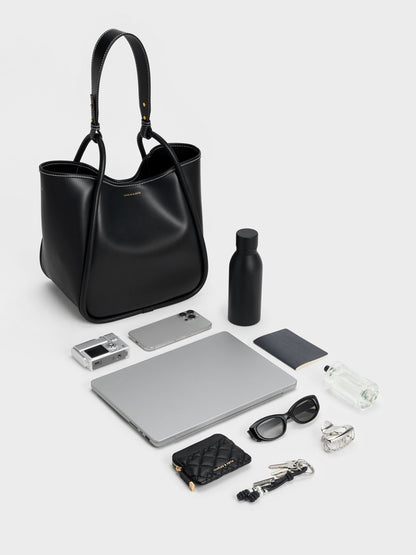 Lyla Tubular Slouchy Tote Bag - Black | CHARLES & KEITH