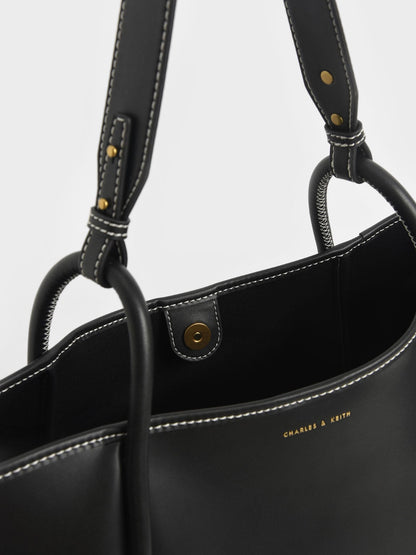 Lyla Tubular Slouchy Tote Bag - Black | CHARLES & KEITH