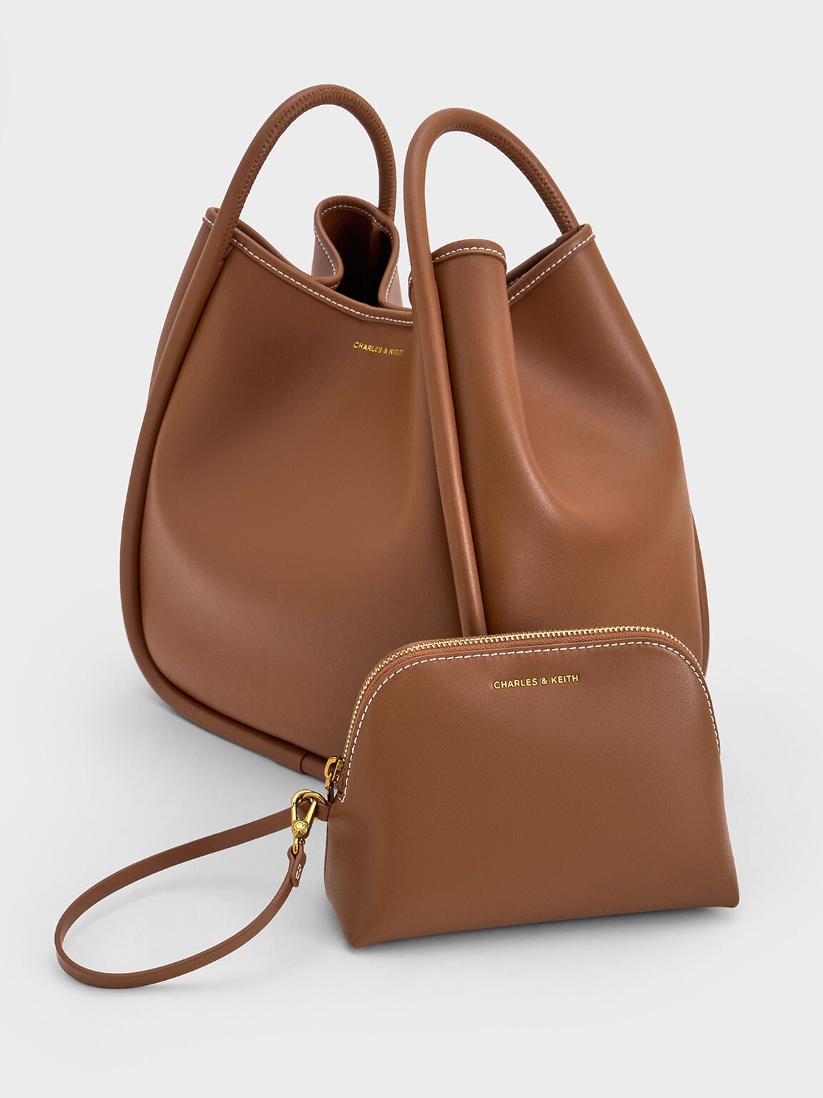 Lyla Tubular Slouchy Tote Bag - Chocolate | CHARLES & KEITH
