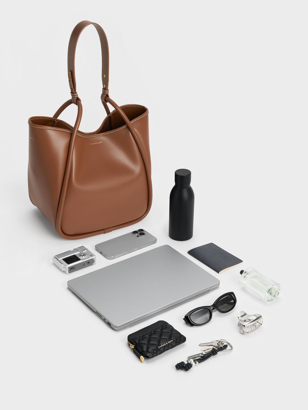 Lyla Tubular Slouchy Tote Bag - Chocolate | CHARLES & KEITH