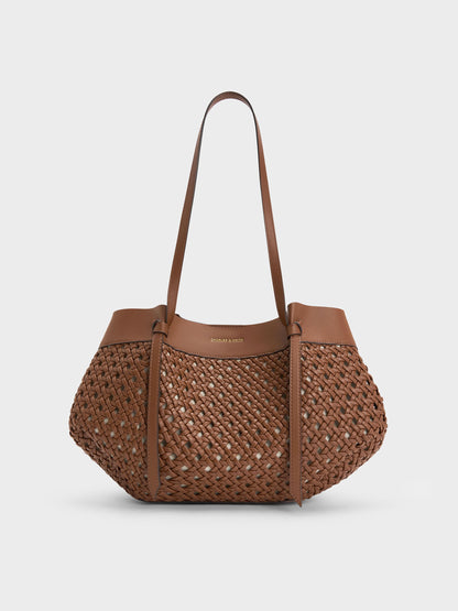 Calla Woven Tote Bag - Chocolate | CHARLES & KEITH