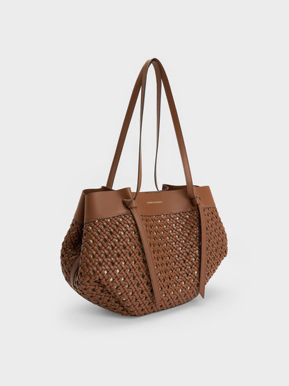 Calla Woven Tote Bag - Chocolate | CHARLES & KEITH