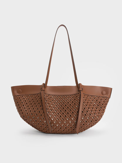 Calla Woven Tote Bag - Chocolate | CHARLES & KEITH
