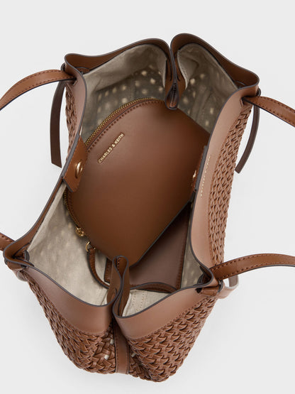Calla Woven Tote Bag - Chocolate | CHARLES & KEITH