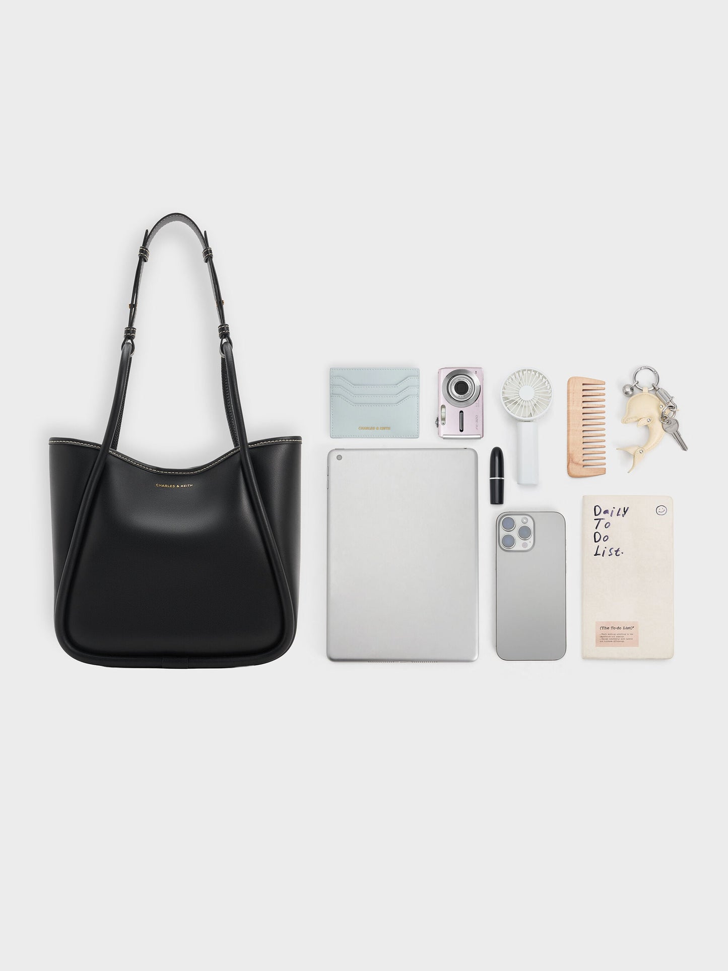 Mini Lyla Tubular Tote Bag - Black | CHARLES & KEITH