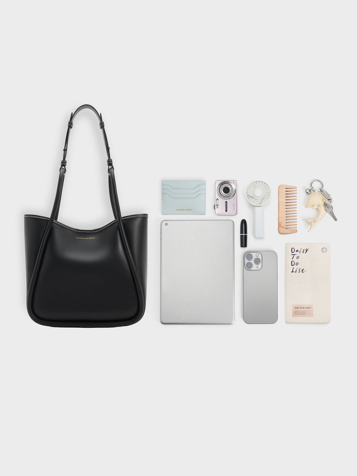 Mini Lyla Tubular Tote Bag - Black | CHARLES & KEITH