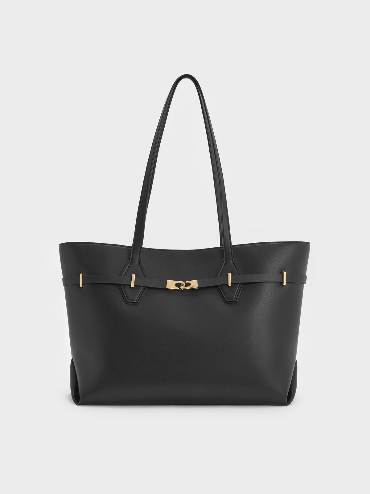 Arlet Double-Handle Belted Tote bag - Black | CHARLES & KEITH