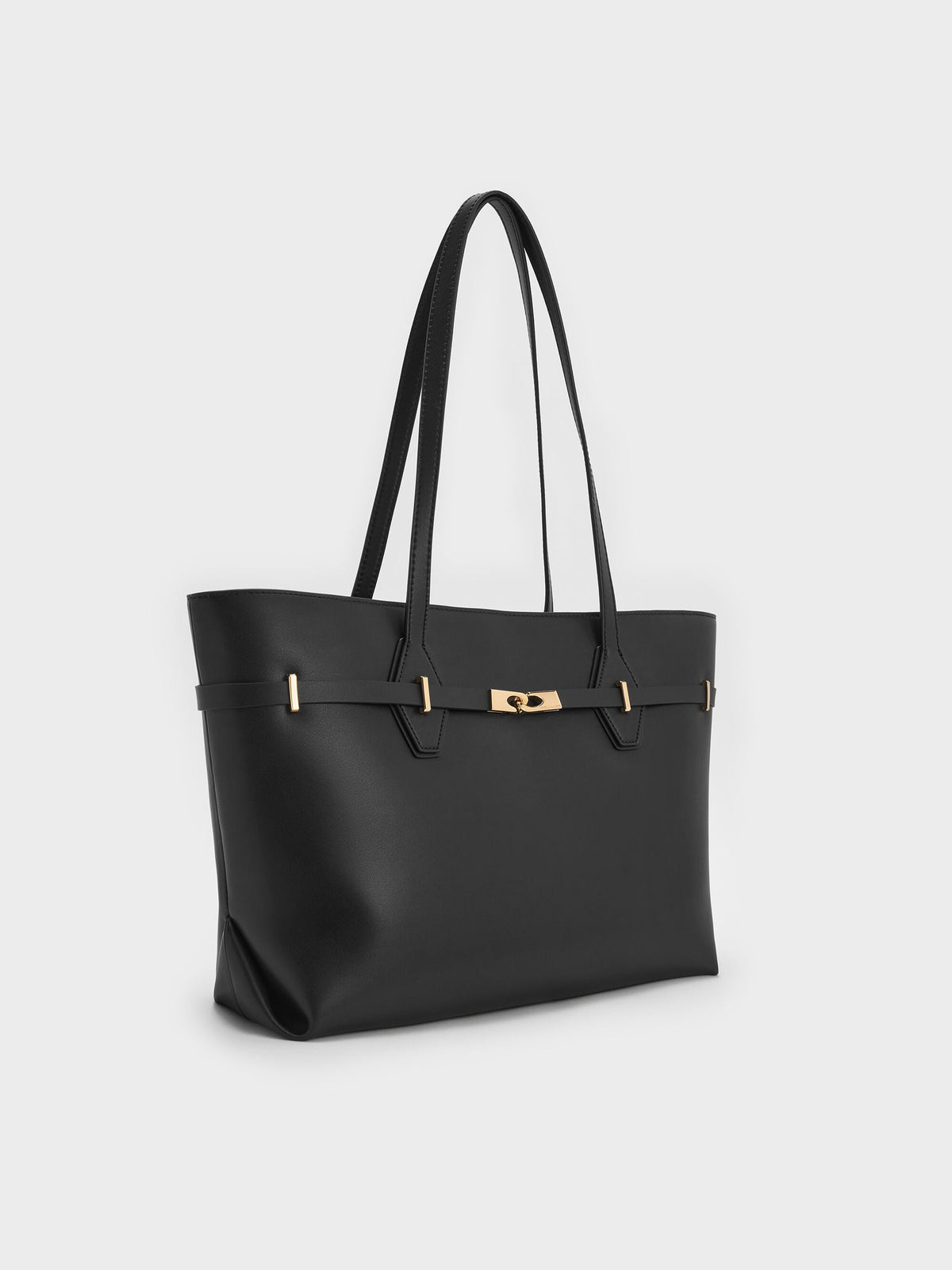 Arlet Double-Handle Belted Tote bag - Black | CHARLES & KEITH