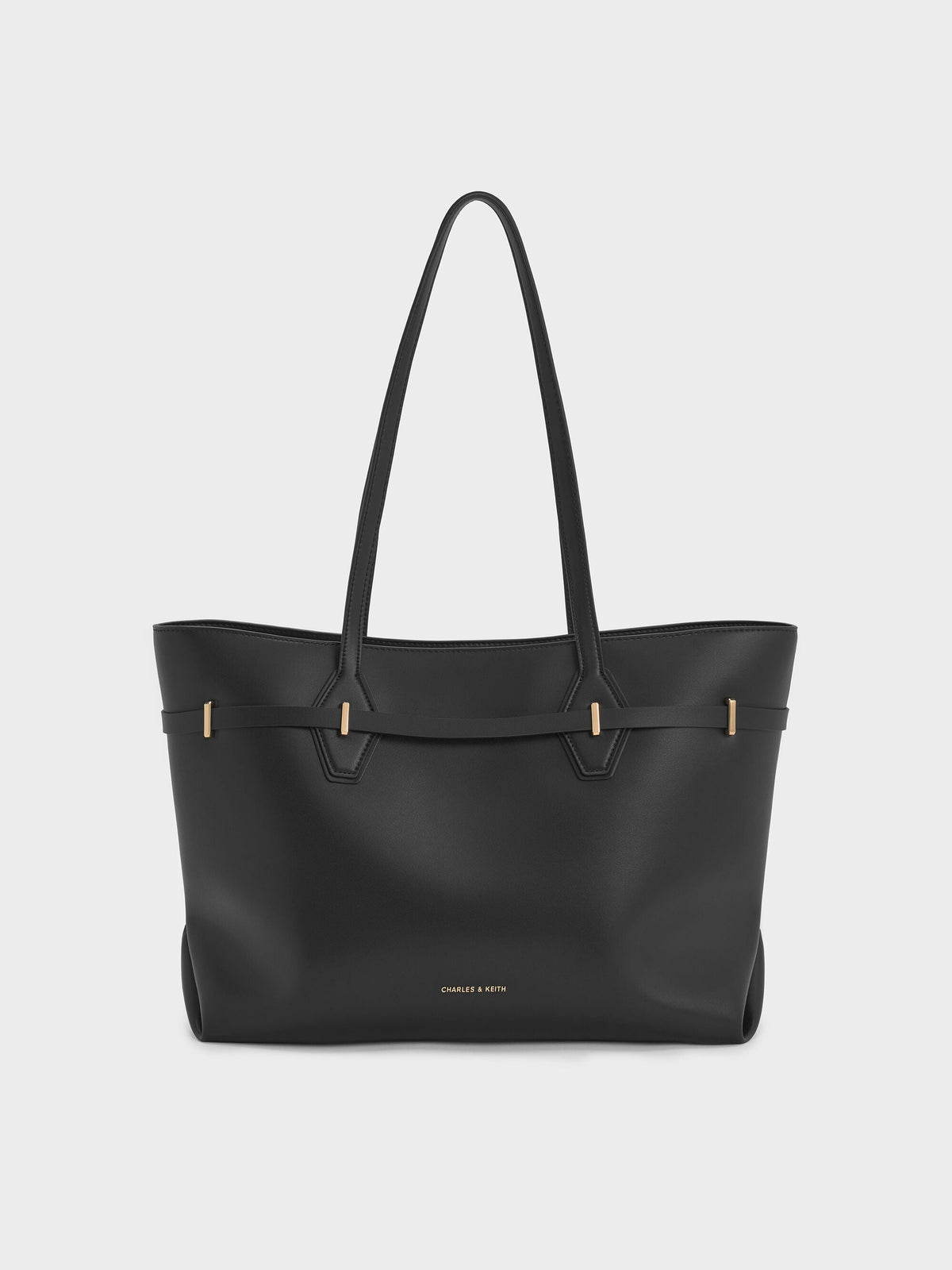 Arlet Double-Handle Belted Tote bag - Black | CHARLES & KEITH