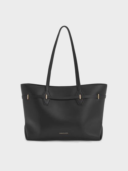Arlet Double-Handle Belted Tote bag - Black | CHARLES & KEITH