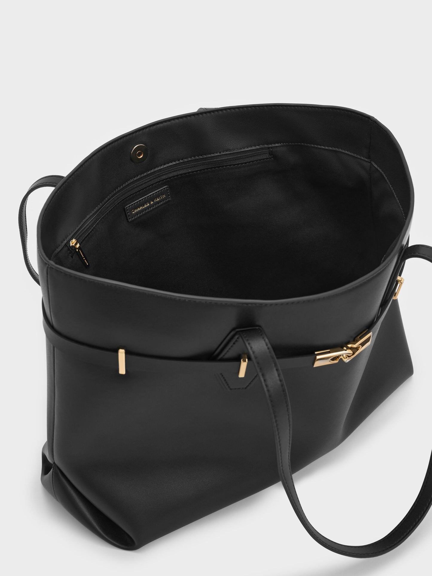 Arlet Double-Handle Belted Tote bag - Black | CHARLES & KEITH